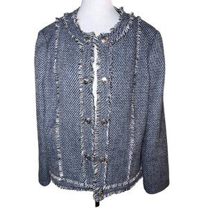 Chico's Tweed Wool Blend Open Front Fringe Trim Jacket Size 3 U.S. 16